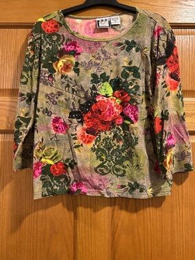 Take Two, Vintage Size Extra Large 3/4 Sleeve T, with Sequins & Beads Boho Look